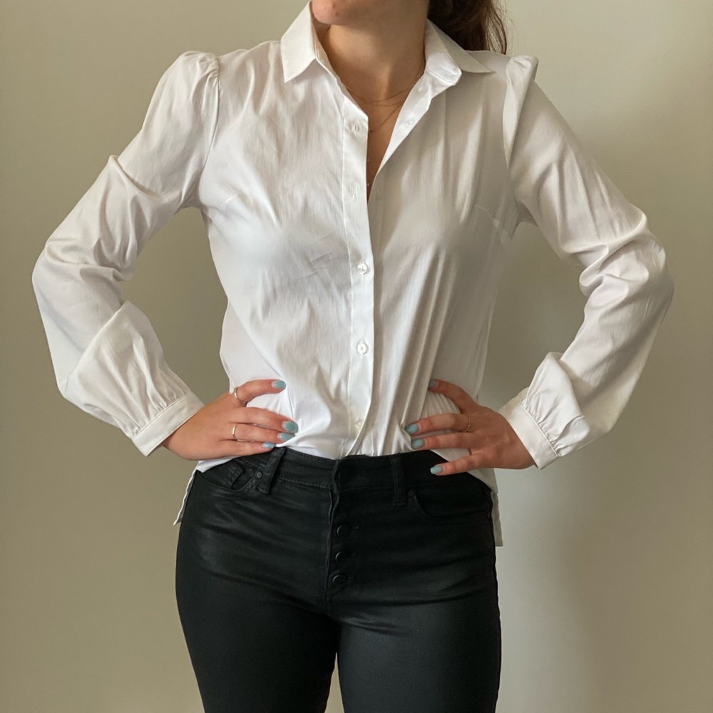 White Express Puff Shoulder Button Down - image 2